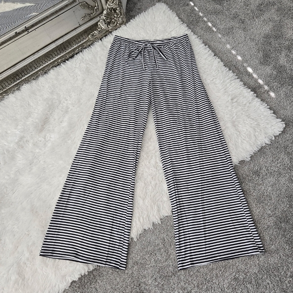 Fashion Casual Drawstring Elastic Waist Womens Stripe Wide Leg Pants. Bl… - Picture 1 of 9